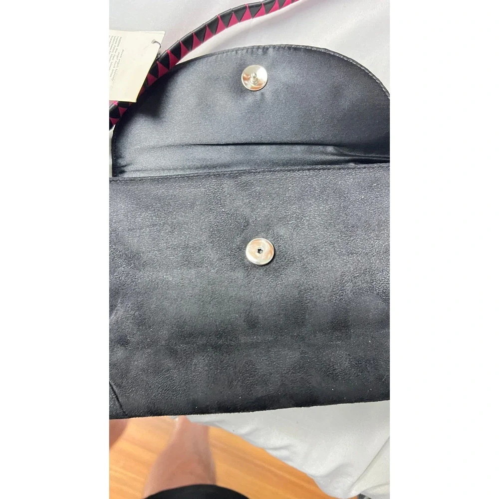 Victorias Secret‎ Black Faux Suede Shoulder Bag Pink Geometric Strap Y2K NWT
